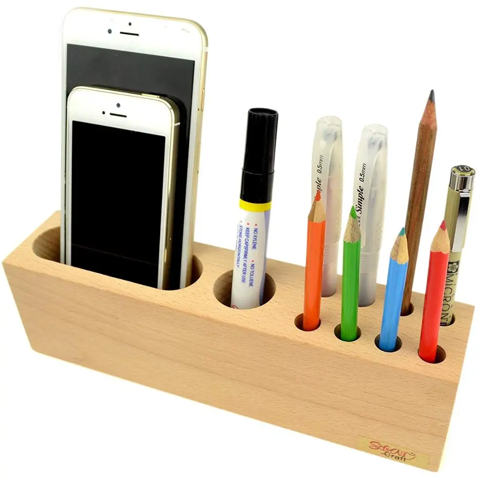 Multipurpose Wood Pen Stand 10 Slots Desk Organizer Wood Pencil Holder