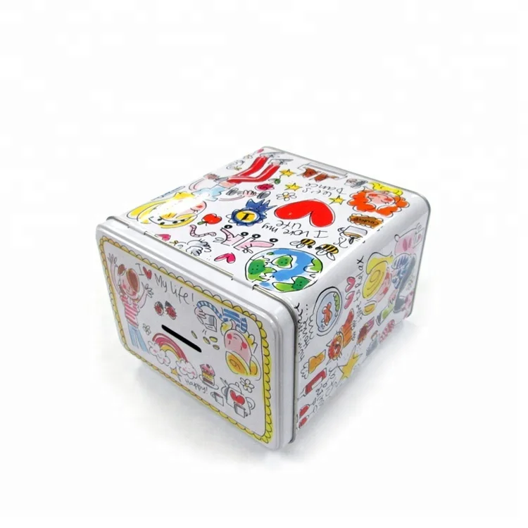 Rectangular Money Tin Box Metal Coin Bank With Lock and Key