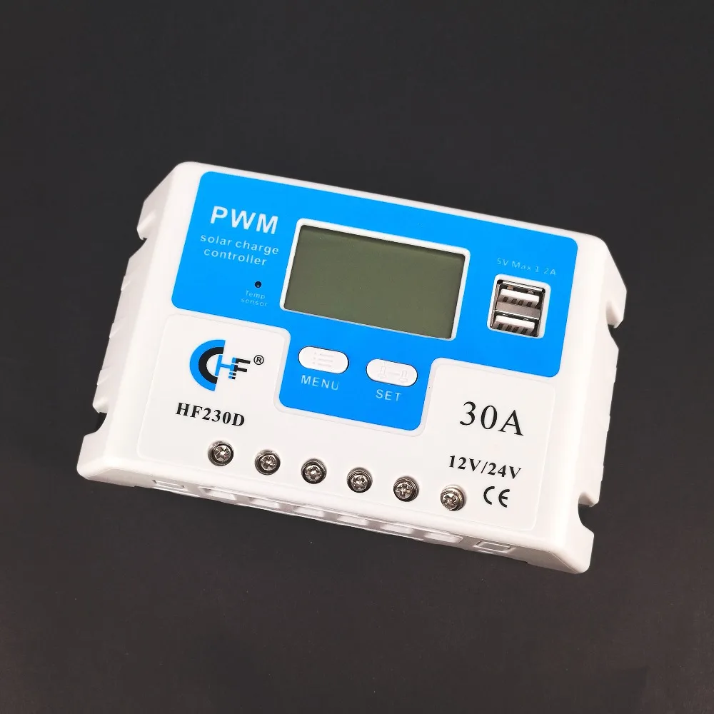 NEW model 30a 12/24V Auto HF230D solar charge controller with LCD and 2 USB ports