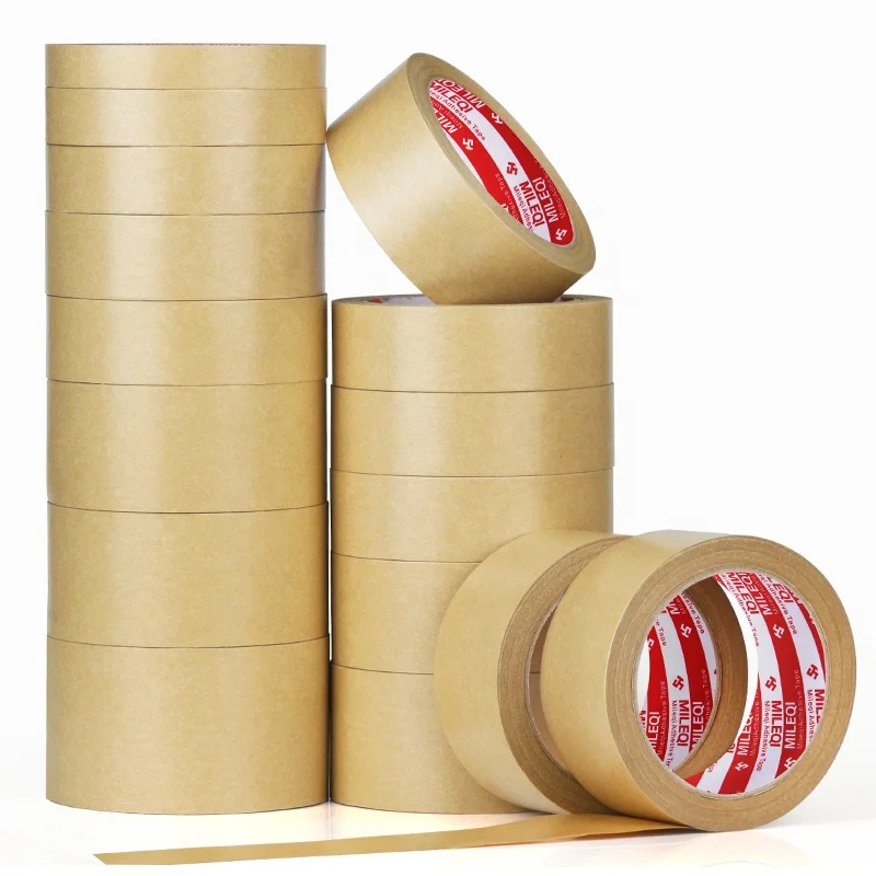 
Eco friendly brown kraft tape 50mm x 23m-Mileqi high quality custom printed self adhesive easy-tear paper kraft packing tape 