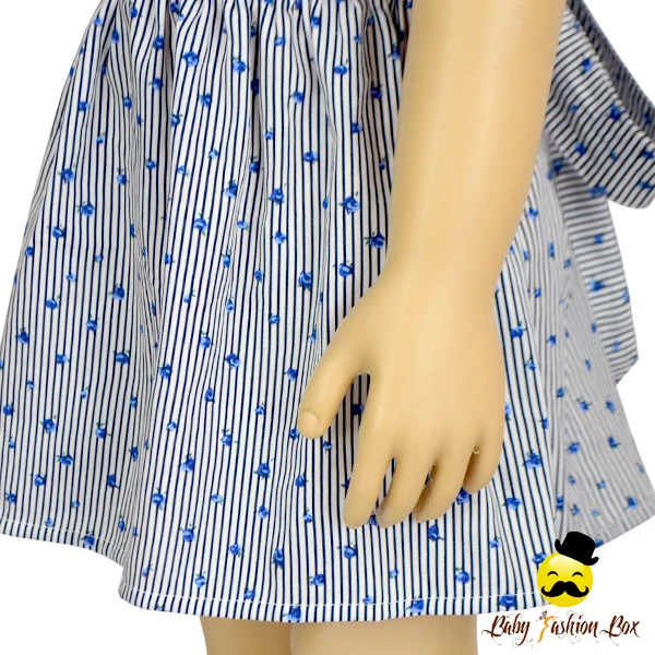 48BQA244 Fancy Small Flower blue Print Top Style Dress Girls Party Wear Kids Beautiful Model Dresses