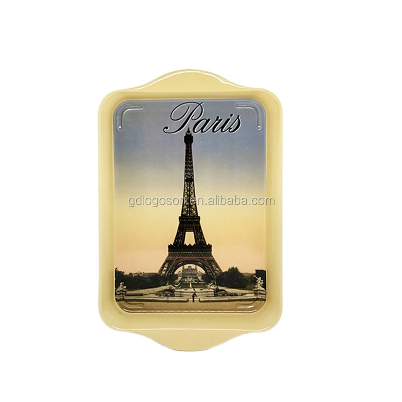 France Travel Tray Souvenirs Custom Metal Decorative Rolling Trays Paris Eiffel Tower Metal Plate Logo Travel Tray