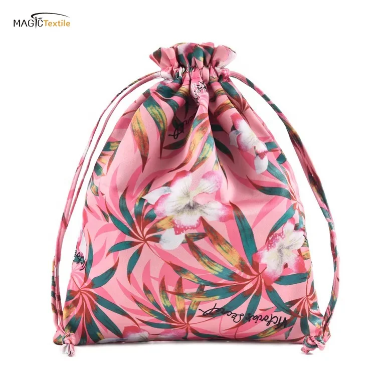 China Factory Pink colorful Gifts Organizer Bag Bowknot Jewellery Satin Pouch With Logo