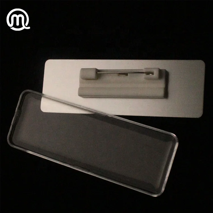 
metal custom logo stainless steel name badge with transparent cover 