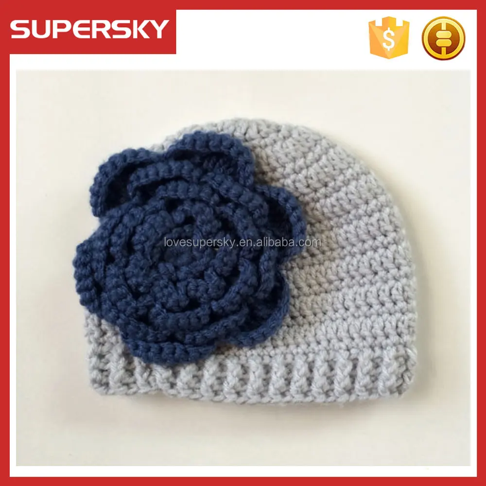 Handmade Crochet Beanie For Baby Girl Flower Girl Hand Knit Hat