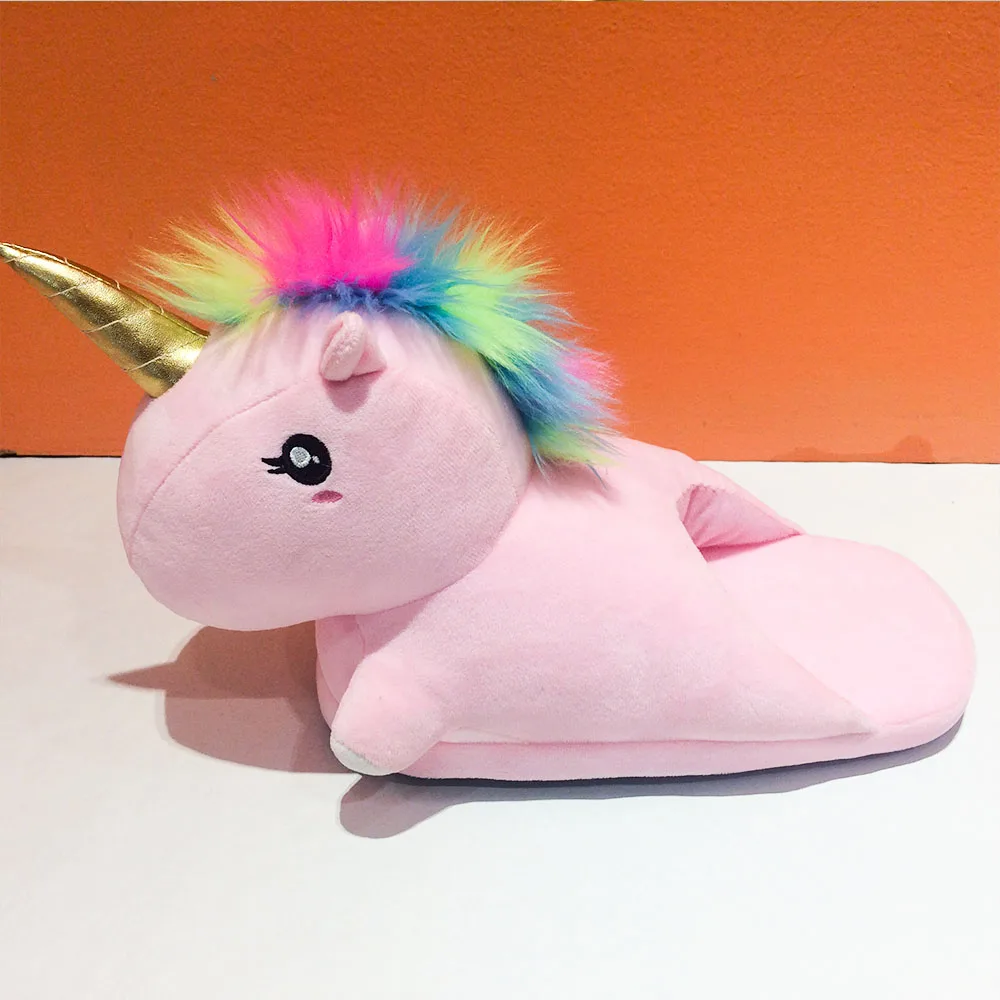 White Plush Unicorn Slippers Custom Kids Plush Slippers Children Home Plush Slippers For Bedroom