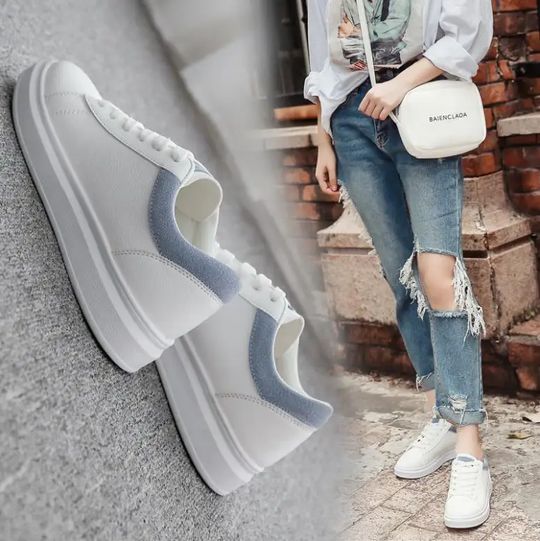 Korean Style Casual Breathable White Shoes Fashion Comfortable Girls Sports Shoes Flat Ladies Shoes