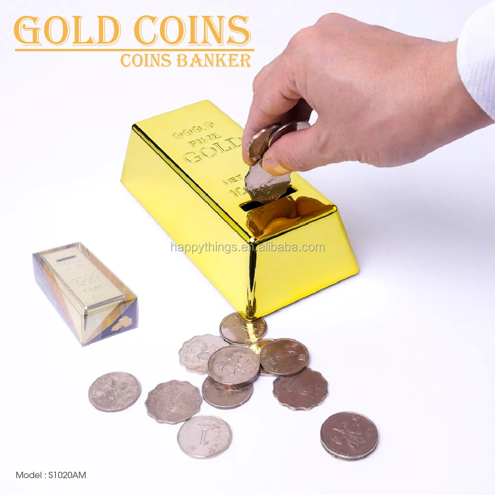 Cheap Low MOQ Home Decor Gold Plated plastic Gold Bullion Piggy bank