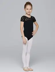 Недорогие кружевные балетные трико с коротким рукавом для девочек, детские балетные трико