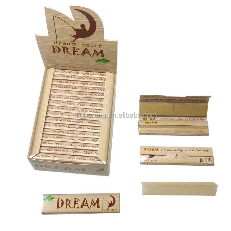 custom your logo smoking rolling paper with tip natural gum thin unbleached rolling paper
