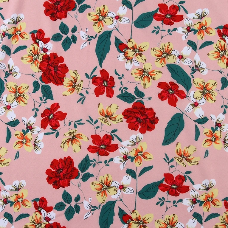 China suppliers floral woven polyester fashion print 50D plain four way fabric textile for clothes