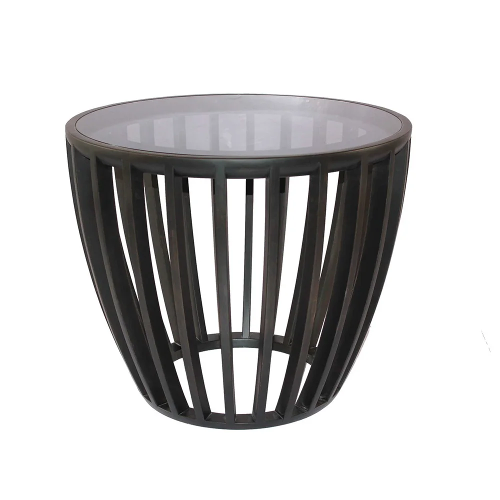 Modern unique glass top living room solid bamboo furniture round sofa Side End Coffee Table