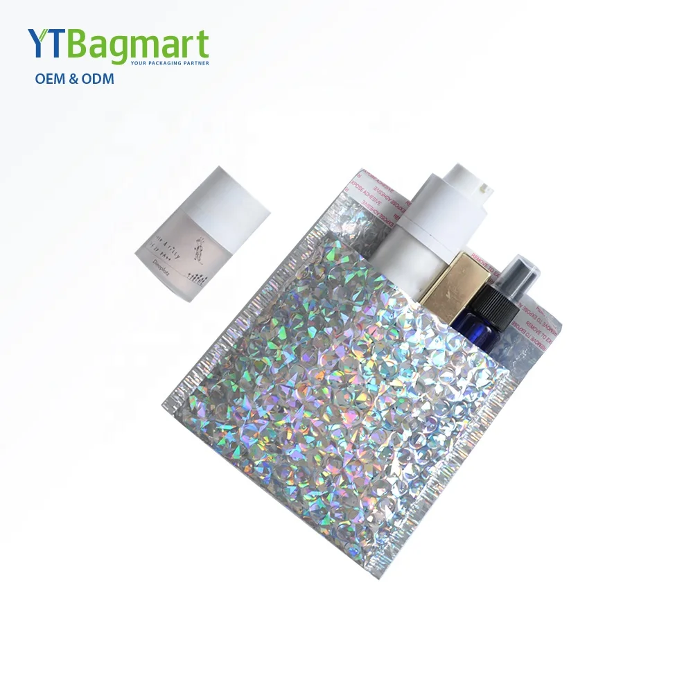 
Holographic Bubble Mailers Packaging Envelope Glitter Holographic Pouch Rainbow Poly Bubble Shipping 