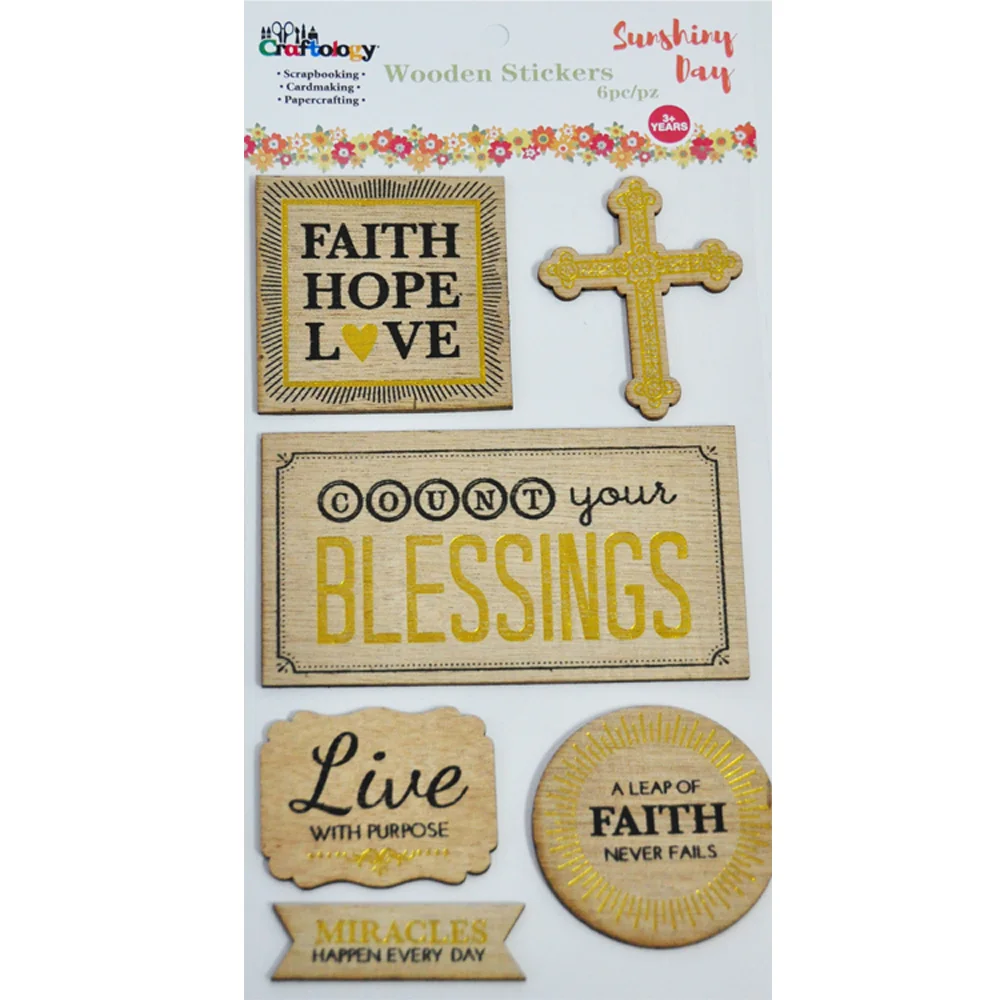 6pcs hot gold and black printed lovely diy wooden embellishment stickers