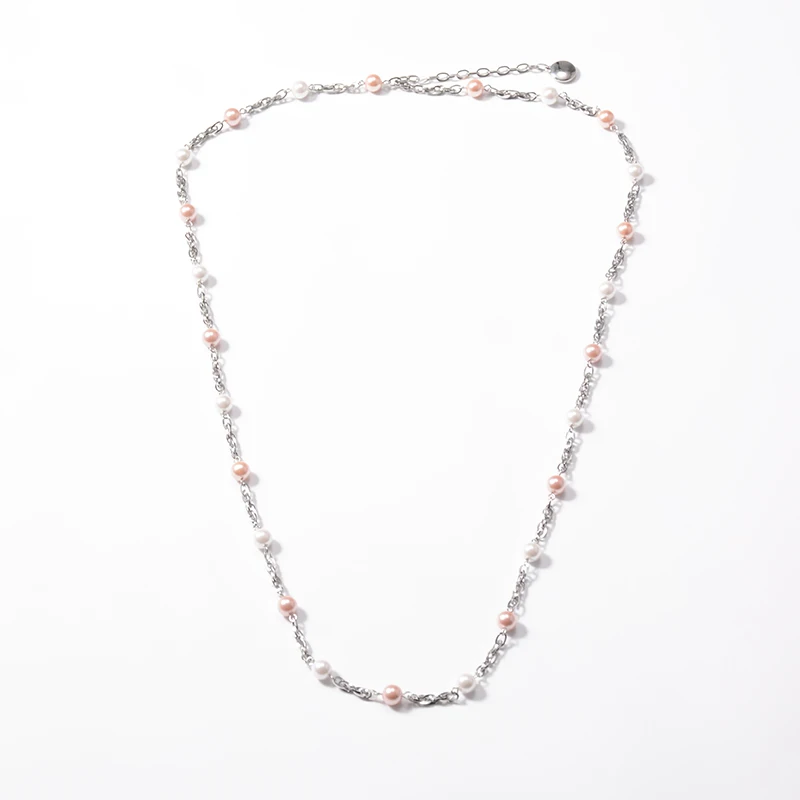 hot trend long glass pearl stainless steel chain necklace designs beaded necklaces
