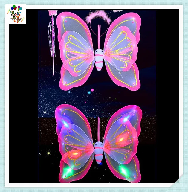 Cheap Kids Girls Party Costume Led Light up Fairy Butterfly Wings with Glitter HPC-2947