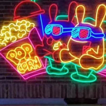 Popcorn Logo Popular Shapes Custom Indoor Led Light Neon Signs for Home and Bar