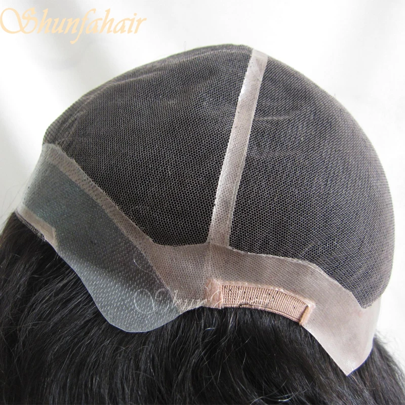 Lace with PU around base long hair Full head toupee for men