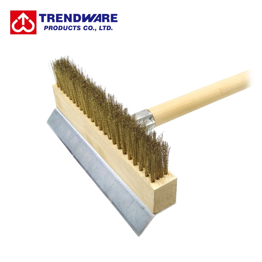 
Heavy Duty Pizza Oven Wire Brush and Scraper with Long Wooden Handle 