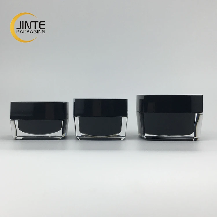 Wholesale 5g 10g 15g 30g 50g  Empty Black Square Acrylic Plastic 1oz 2oz Cosmetic Cream Skin Jar for Uv gel nail