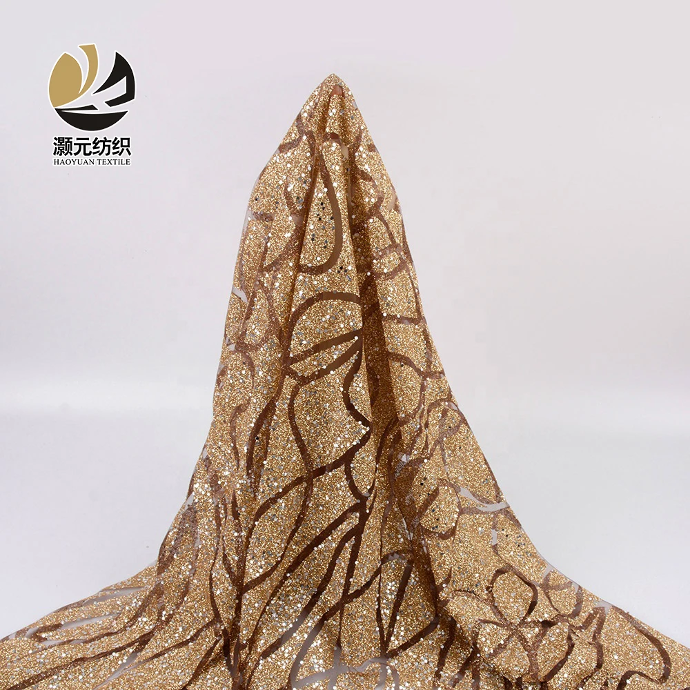Высококачественная нейлоновая блестящая ткань с волнистым рисунком и серебряными блестками