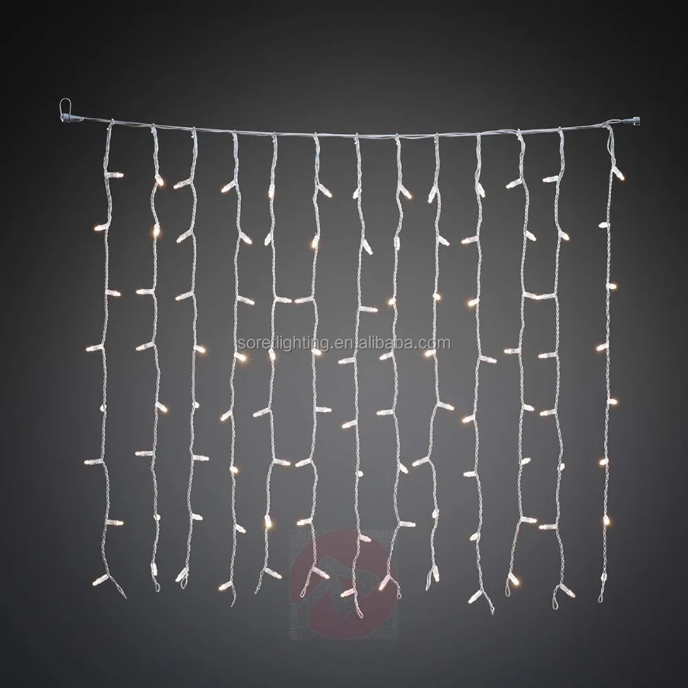 Белый кабель, синие светодиодные занавески на заказ, светодиодный светильник, настенное украшение, освещение «Водопад» в виде сосулек, рождественские огни