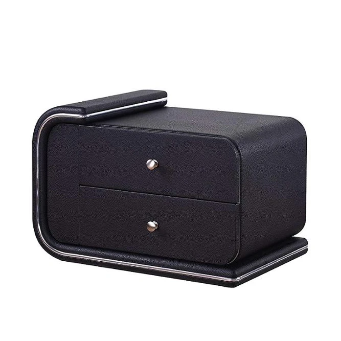 Upholstered Faux Leather Right Facing Nightstand with Chrome Drawer bedside table