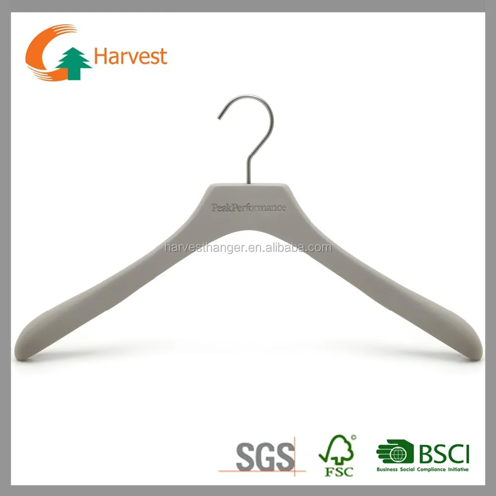 
Gray rubber coated wooden cloth hanger with laser logo 