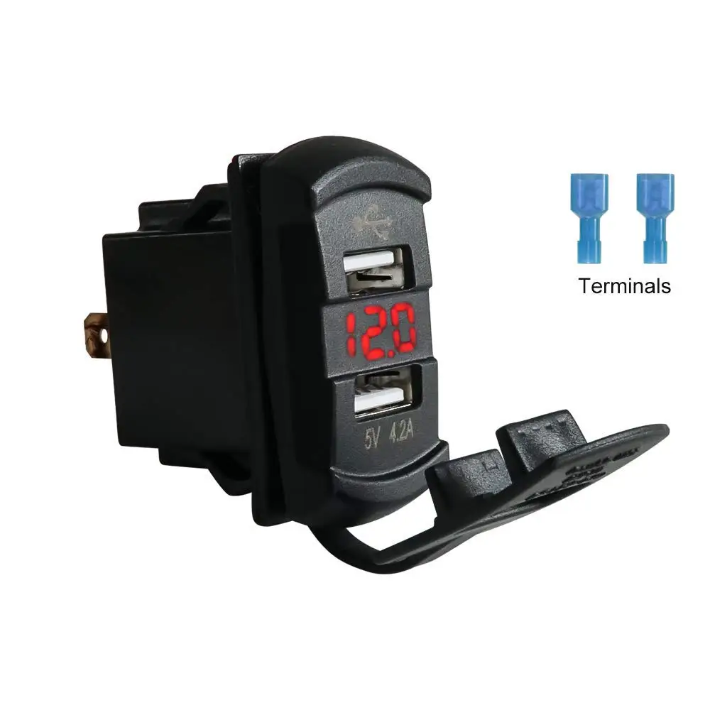 12-24V Dual USB Car Charger Rocker Switch 5V 4.2A Auto Charger