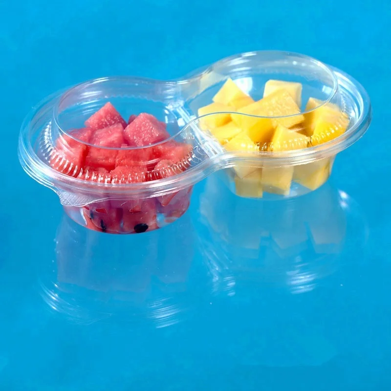 Special Design 2 Cells Plastic Clamshell Fruit Packaging Container Clear Blister Fruit Punnet With 2 Dividers Food Grade