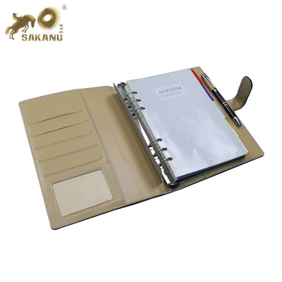 Custom A5 loose leaf notebook, metal 6 rings binder notebook leather