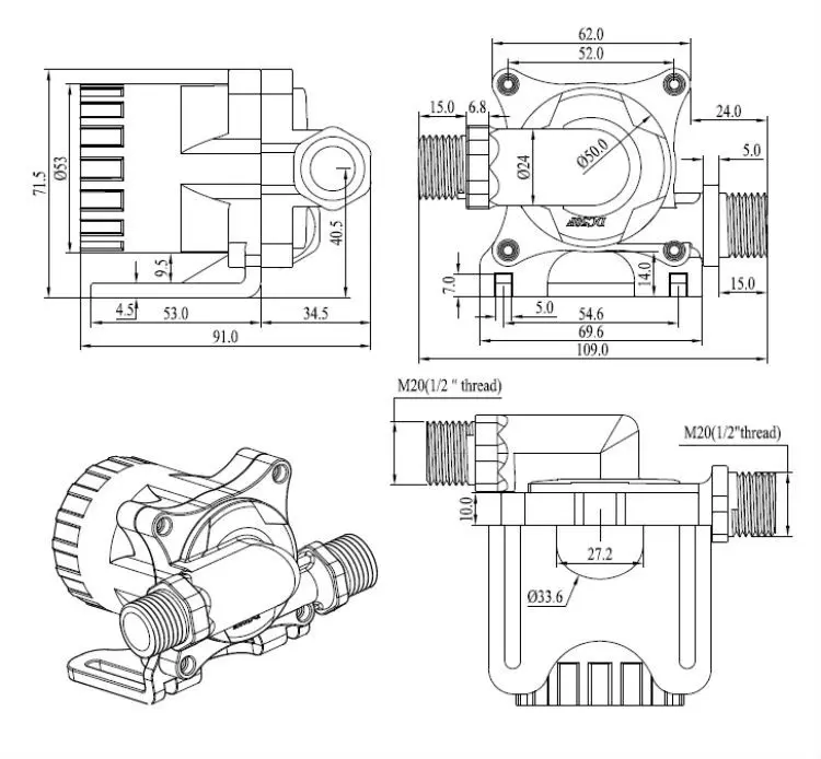 12V 24V Brushless Laser Coolers DC Pump With Flow 26LPM Head 15M