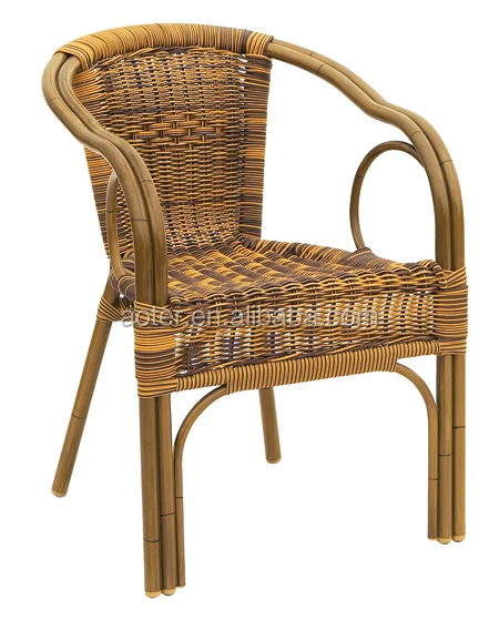 Outdoor furniture high back arm rattan chair aluminum metal coffee chair woven garden chair traditional modern cafe armchair