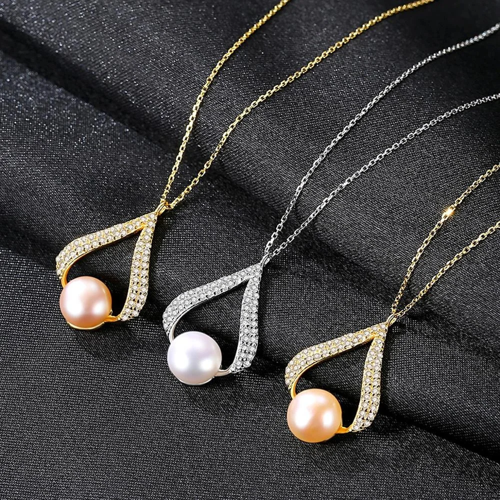 CZCITY Dainty Gold Chain 925 Sterling Silver Woman Natural Freshwater Necklace Jewelry Custom Pearl Pendant