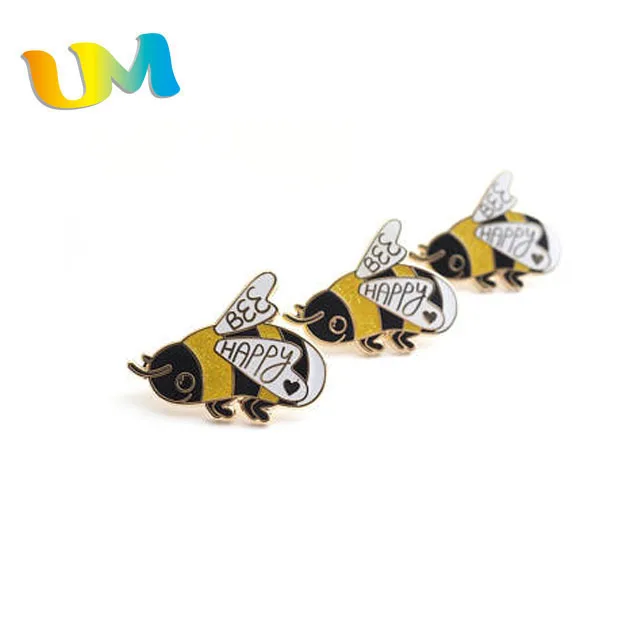 High quality gold plating bee glitter enamel pin wholesale