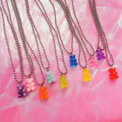 Harriet bear cub necklace transparent jelly color bear necklace clavicle chain necklace