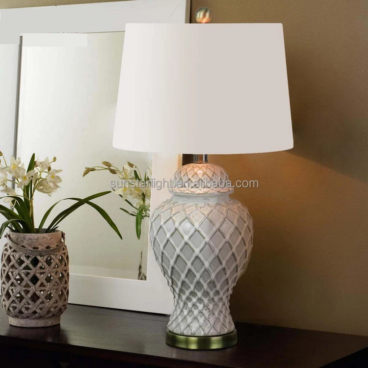 Metal Base In Antique Brass Ceramic Body With Fabric Lampshade Modern Desk Lamp Bedroom Living Room Dining Room Table Lamp