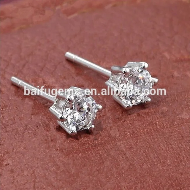 2020 customized white clear round one carat 6.5mm moissanite stone 18K gold stud earings