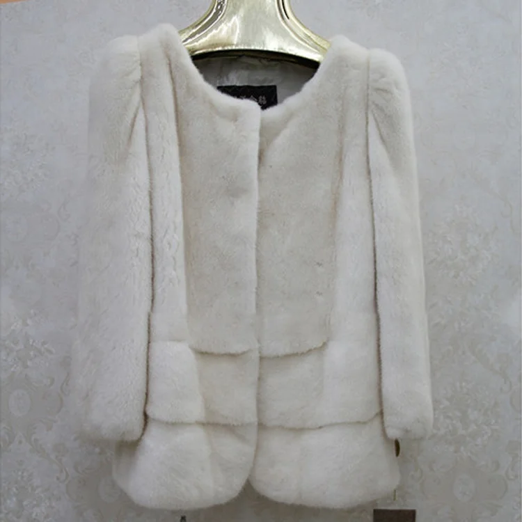 Новый дизайн женские зимние короткие импорт женские белый мех норки пальто куртка