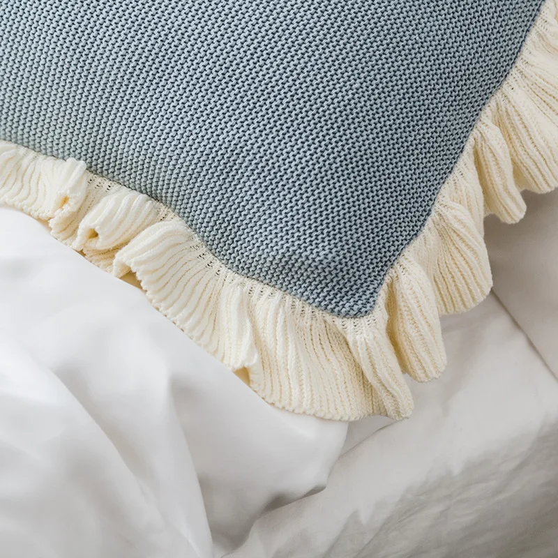 New Style 100% Handmade Square Wool Knitted Cushions Throw Pillow With Tassels