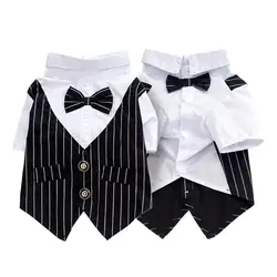 Holiday Costume Dog Bow Tie Halloween Apparel Cat T-shirt Clothes Striped Suit for Dog  Pet Wedding Clothe Dog Accessories