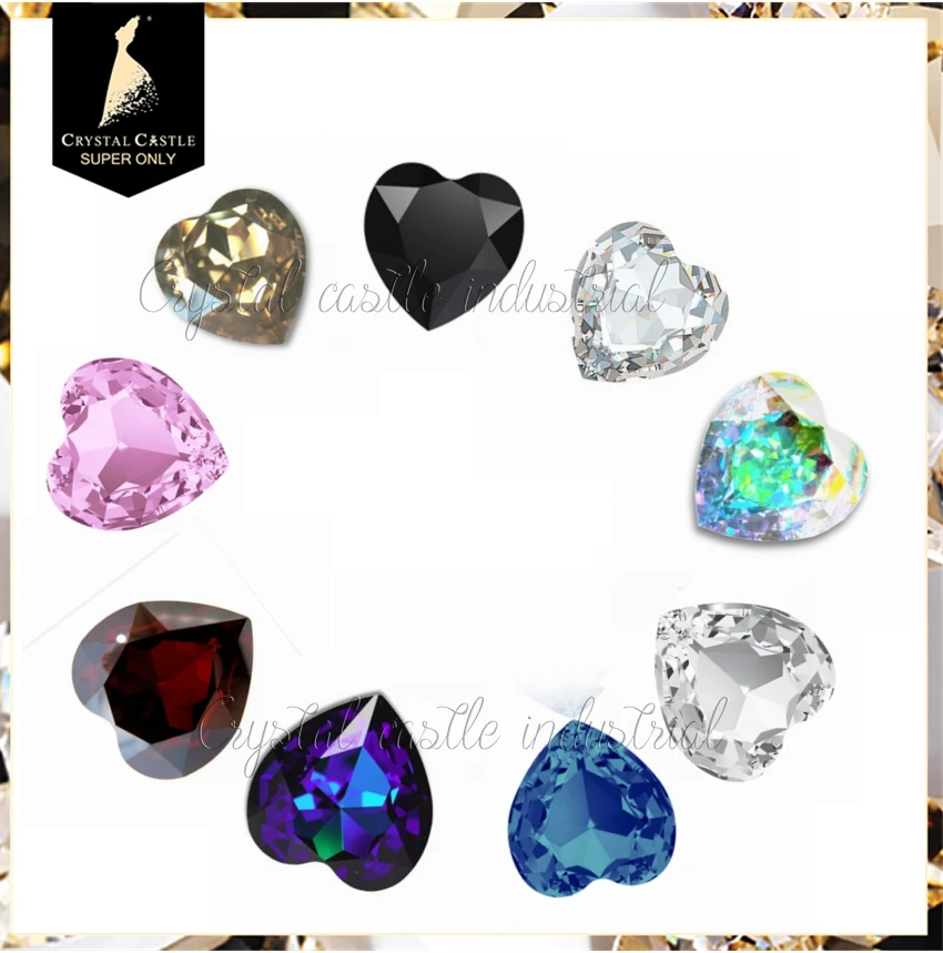 Crystal Castle jewelry making sparkle 4827 heart shaped clear white foil back sew on pointed back rhinestones wholesale gemstone