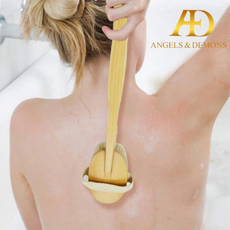 
Private Label Detachable Long Handle Massage Wood Bamboo Natural Bristle Dry Skin Bath Body Brush 