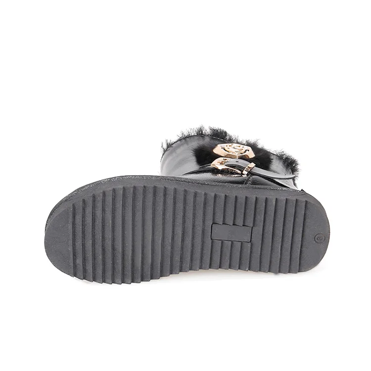 Cheap black durable waterproof cow leather wool lined women snow boots for winter