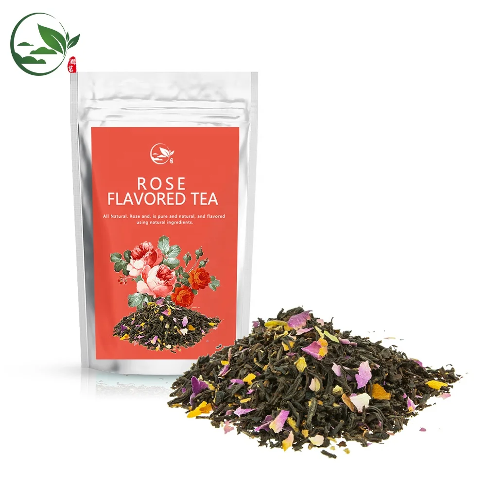 Organic Custom Qicha Loose Tea Blend Dried French Rose Bud Petals Flower Black Loose Tea Flavored Blended Sencha Tea