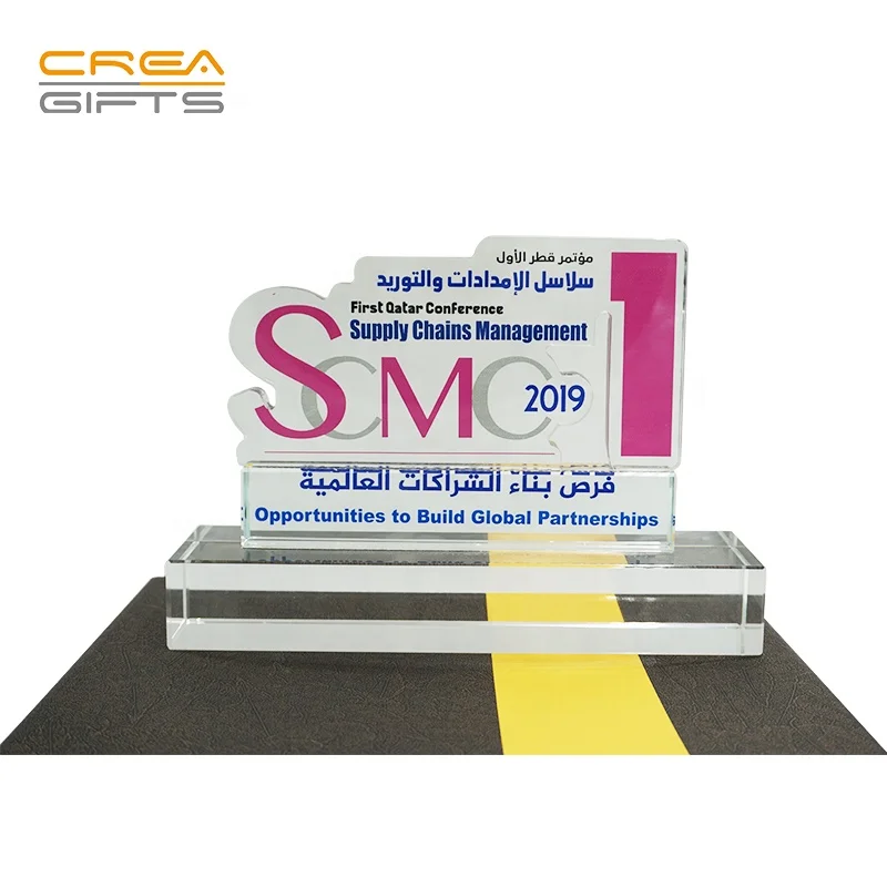 Free shipping cheap shield shape printed glass crystal trophy award
