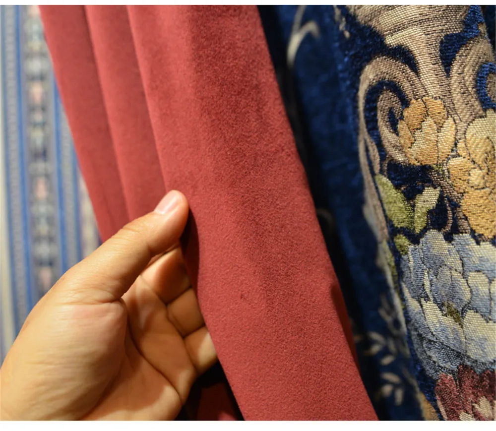 Luxurious Embroidery Window Curtains Valance Flocking Chenille Jacquard  living room bedroom double layer curtain (BY12-A10001)