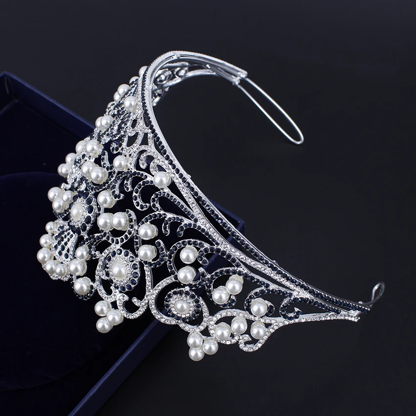2018 New design luxurious bride hair accessories wedding large head crown with pearl