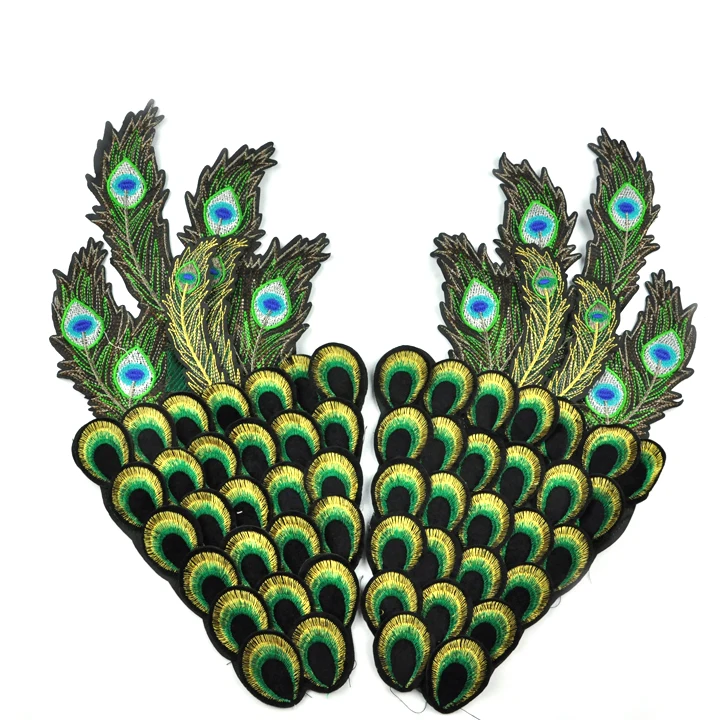 handmade peacock applique embroidery designs for wedding dress decoration