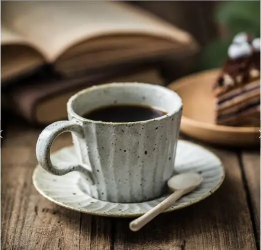 Japan Style Brief Pottery Cups and Mugs Handgrip Ceramic Coffee Mug with Tray Set Drinking Ceramic Coffee Cup and Mugs Saucer